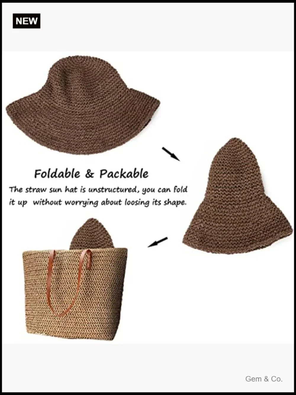 Womens Wide Brim Straw Sun Hat UPF50 Foldable Travel Beach Hat
